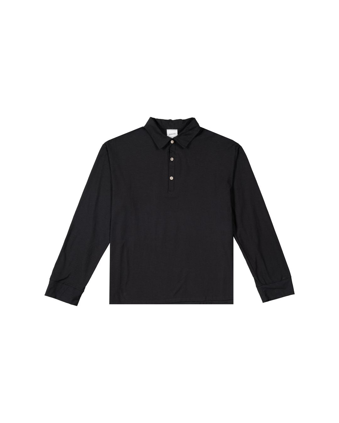 LONG SLEEVE POLO SLUB BLACK